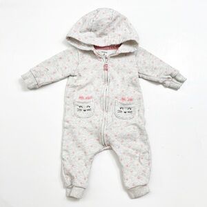 Carter's baby girls polkadot cat print zip up jumpsuit with hood